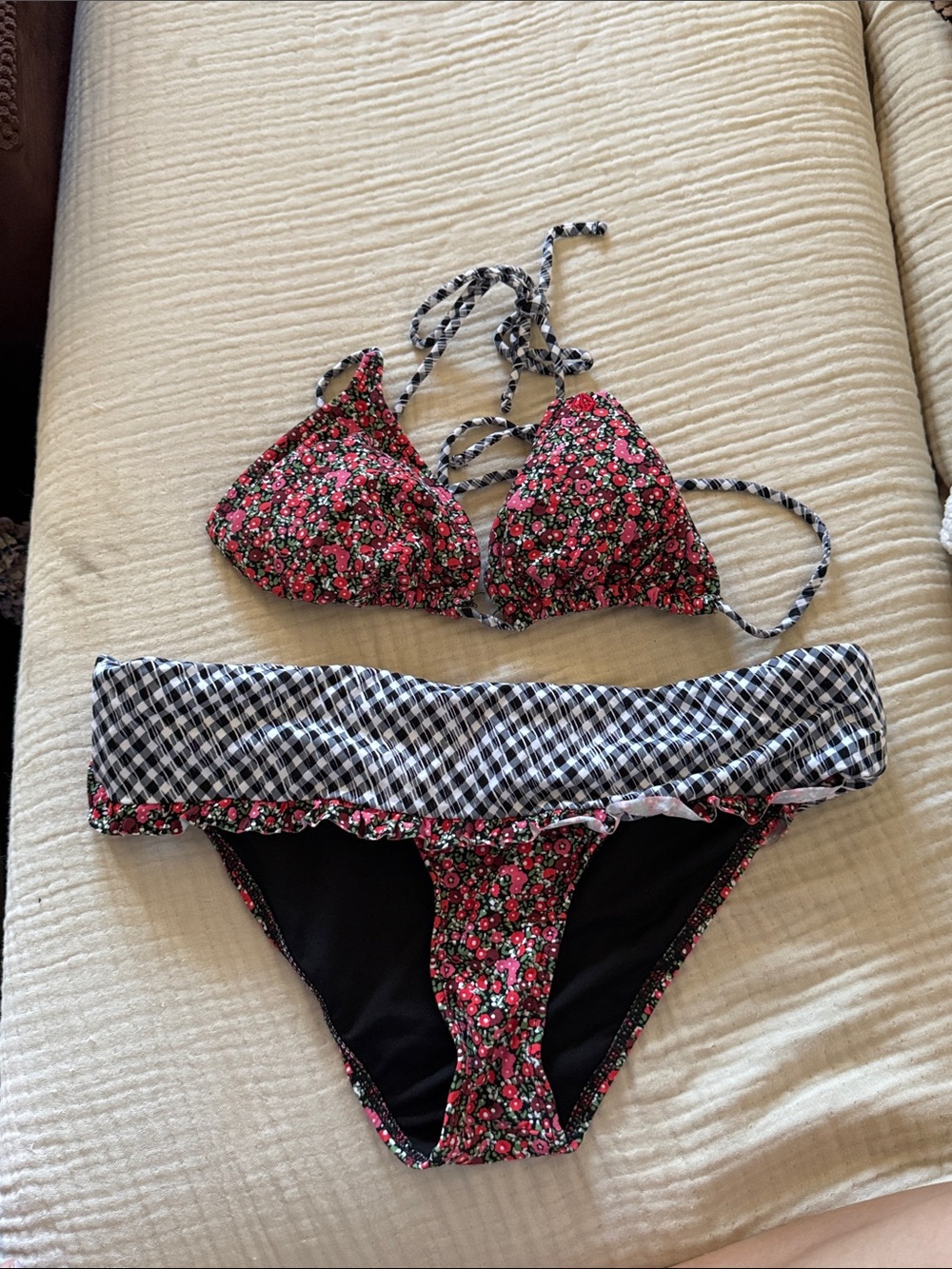 Volcom Pink Floral & Black Gingham Bikini